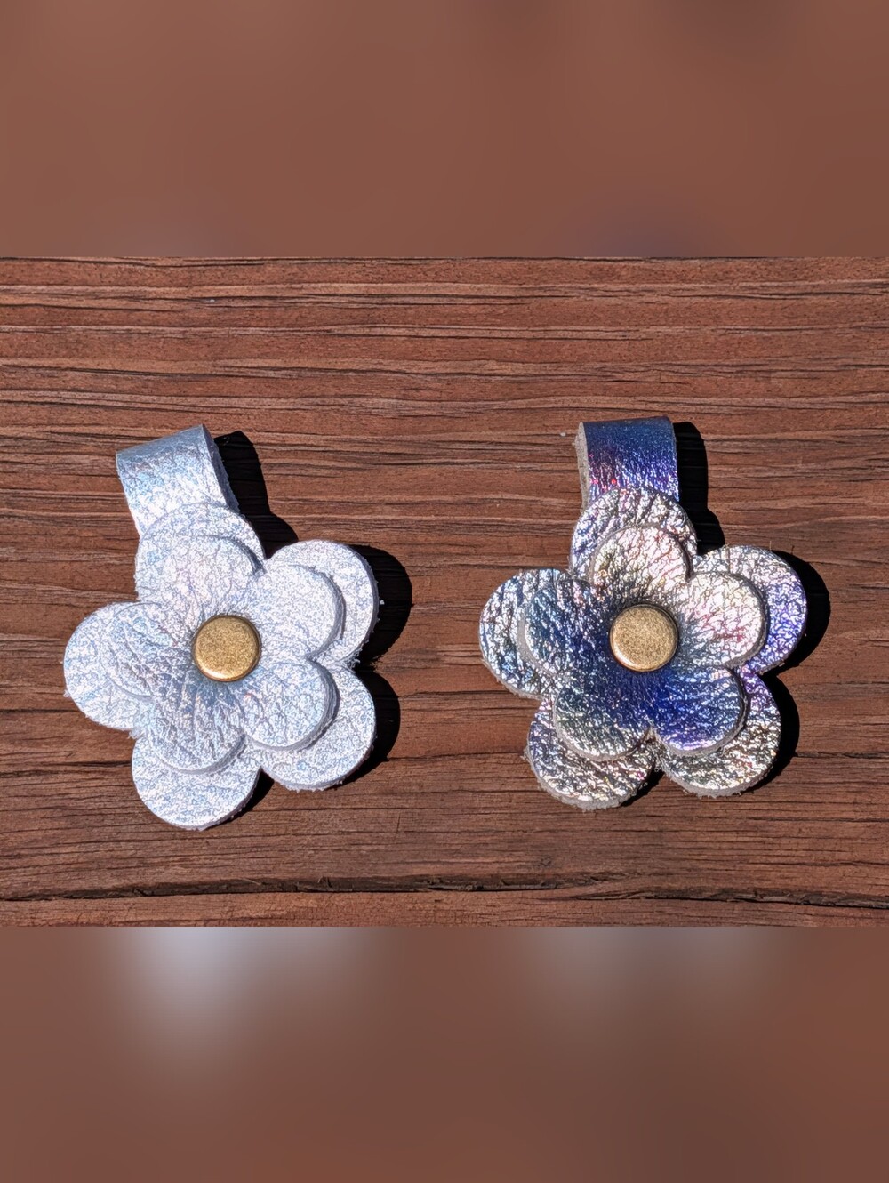 Moonbeam & Aurora flower leather keychain flair - Set of 2